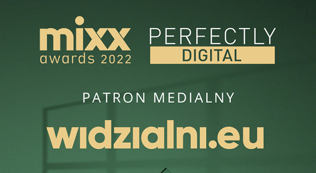 Powiększ obraz: Infografika na zielonym tle napis: mixx awards 2022. Perfectly Digital. Patron Medialny widzialni.eu